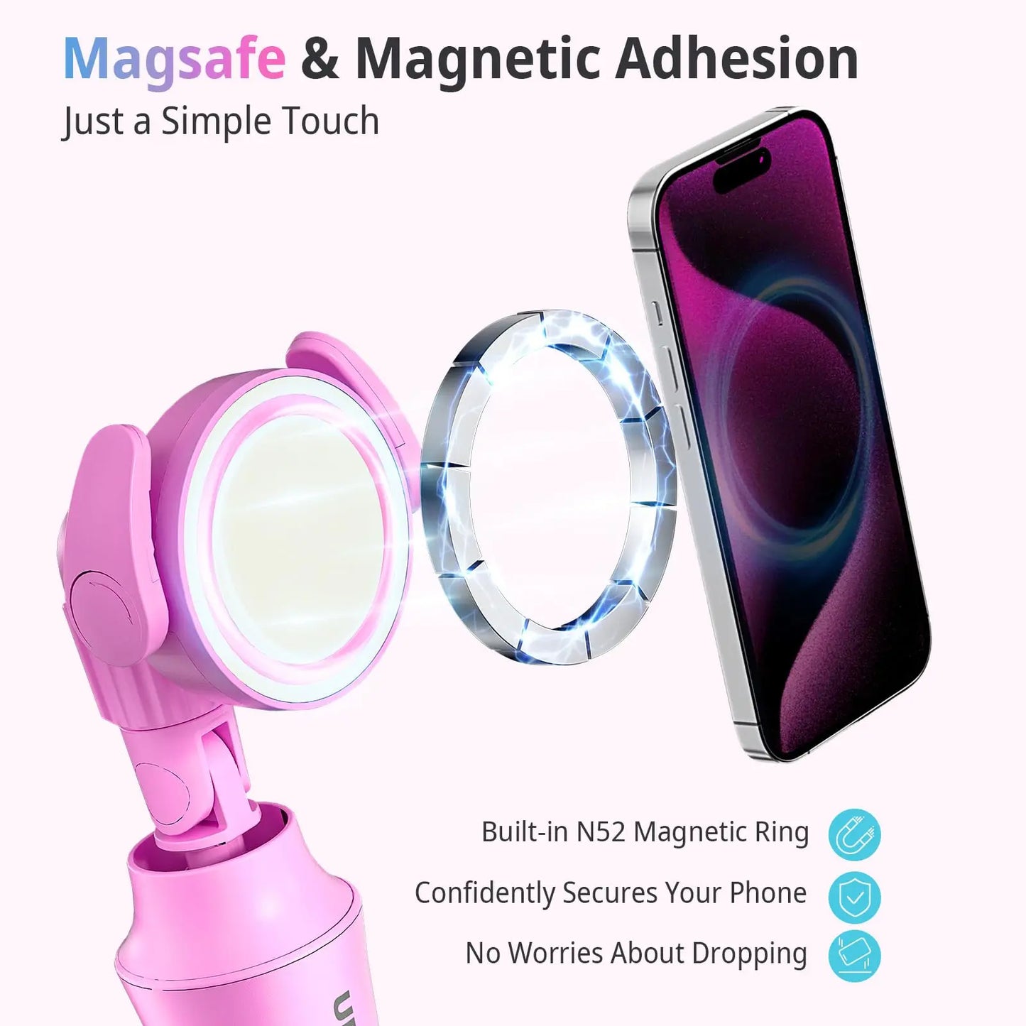 Magnetic Tripod for iPhone with Remote, Extendable MagSafe Phone Stand & Selfie Stick, Aluminum Portable Bluetooth Smartphone Tripod for iPhone & Android