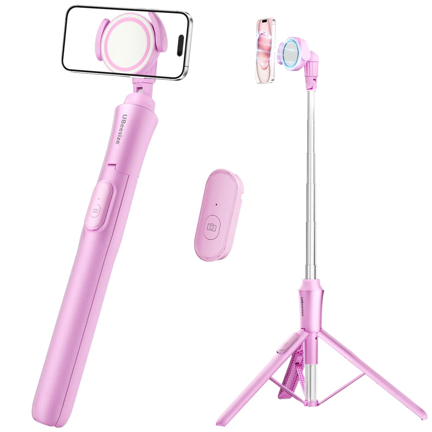 Magnetic Tripod for iPhone with Remote, Extendable MagSafe Phone Stand & Selfie Stick, Aluminum Portable Bluetooth Smartphone Tripod for iPhone & Android
